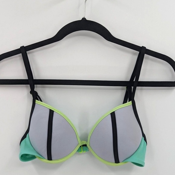Victoria's Secret Swim Top Women's 34B Gray Mint Green Colorblock Lightly Padded - Picture 1 of 5